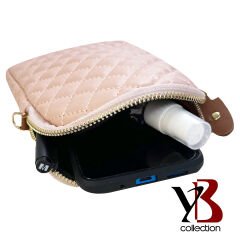 YB Collection Kapitone Deri Kumaş Zincir Boyun Askılıklı Telefon Çantası Cüzdan Pembe AL3943