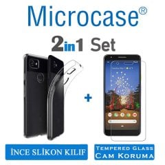 Microcase Google Pixel 3A XL  Ultra İnce 0.2 mm Soft Silikon Kılıf + Tam Kaplayan Çerçeveli Cam