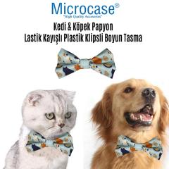 Microcase Kedi Köpek Papyon Lastik Kayışlı Plastik Klipsli Tasma - Kedi Baskılı AL2799
