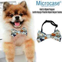 Microcase Kedi Köpek Papyon Lastik Kayışlı Plastik Klipsli Tasma - Kedi Baskılı AL2799