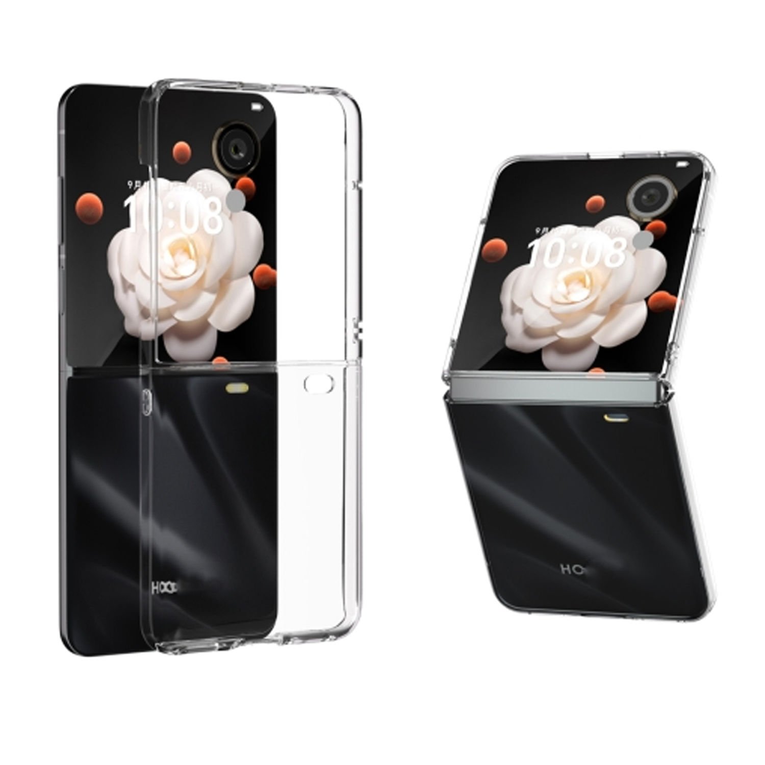 Microcase Honor Magic V Flip ile Uyumlu  Sert Kristal Kapaklı Kılıf Şeffaf- AL3157