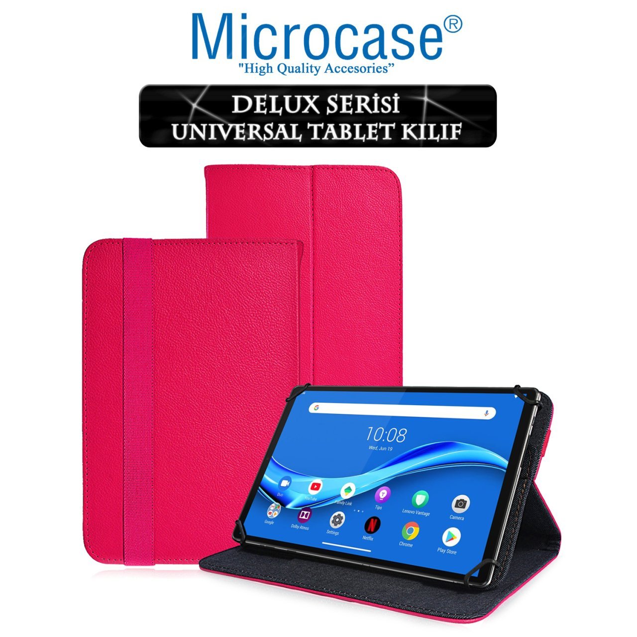 Microcase Lenovo M10 FHD Plus 10.3'' TB-X606 Delüx Serisi Universal Standlı Deri Kılıf - Pembe