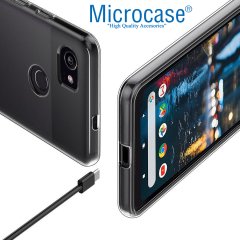 Microcase Google Pixel 3A Ultra İnce 0.2 mm Soft Silikon Kılıf + Tam Kaplayan Çerçeveli Cam