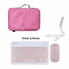 Microcase ipad 7-8-9-10. nesil Tablet Çanta+Türkçe Bluetooth Klavye +Mouse+Tablet Standı-Pembe AL8127