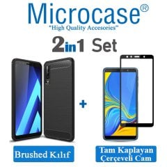 Samsung Galaxy A7 2018 Brushed Kılıf + Tam Kaplayan Cam