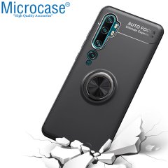 Microcase Xiaomi Mi Note 10 - Mi Note 10 Pro Focus Serisi Yüzük Standlı Silikon Kılıf - Siyah