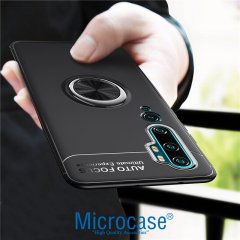 Microcase Xiaomi Mi Note 10 - Mi Note 10 Pro Focus Serisi Yüzük Standlı Silikon Kılıf - Siyah
