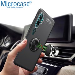 Microcase Xiaomi Mi Note 10 - Mi Note 10 Pro Focus Serisi Yüzük Standlı Silikon Kılıf - Siyah