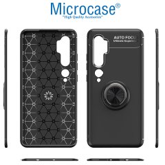 Microcase Xiaomi Mi Note 10 - Mi Note 10 Pro Focus Serisi Yüzük Standlı Silikon Kılıf - Siyah