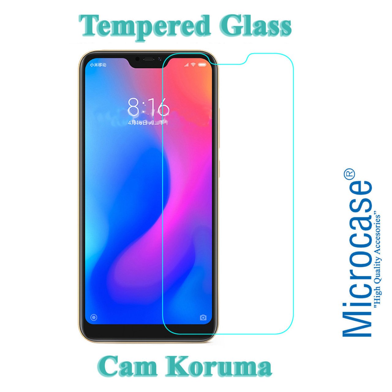 Microcase Xiaomi Mi 8 Lite Tempered Glass Cam Ekran Koruyucu