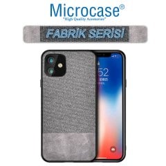 Microcase iPhone 11 Fabrik Serisi Kumaş ve Deri Desen Kılıf - Gri
