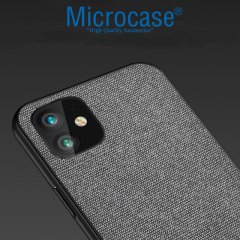 Microcase iPhone 11 Fabrik Serisi Kumaş ve Deri Desen Kılıf - Gri