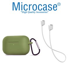 Microcase Airpods Pro Kulaklık ve Şarj Ünitesi için Silikon Kılıf + Kulaklık Askılık + Çengel - Yeşil
