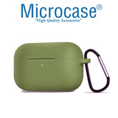 Microcase Airpods Pro Kulaklık ve Şarj Ünitesi için Silikon Kılıf + Kulaklık Askılık + Çengel - Yeşil