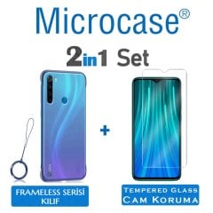 Microcase Xiaomi Redmi Note 8 Frameless Serisi Sert Rubber Kılıf - Mavi + Tempered Glass Cam Koruma