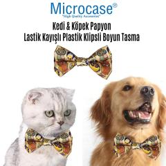 Microcase Kedi Köpek Papyon Lastik Kayışlı Plastik Klipsli Tasma - Baykuş Baskılı AL2805