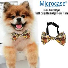 Microcase Kedi Köpek Papyon Lastik Kayışlı Plastik Klipsli Tasma - Baykuş Baskılı AL2805