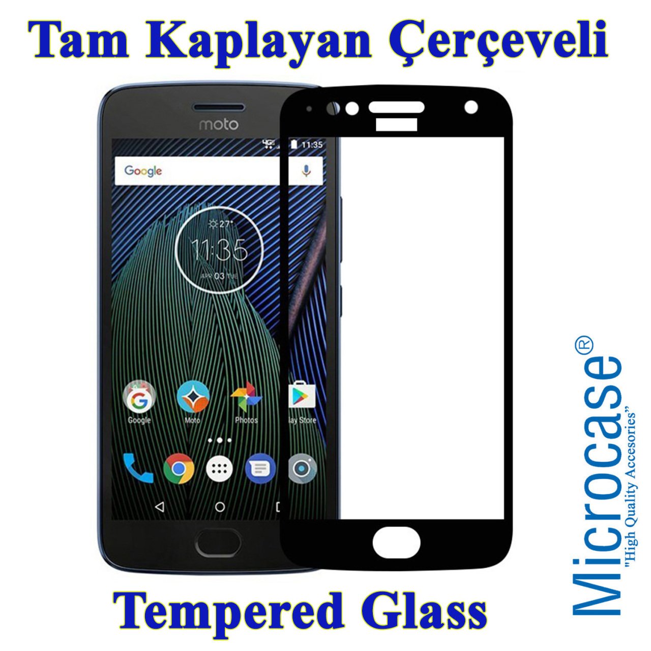 Motorola Moto G5S Plus Tam Kaplayan Çerçeveli Tempered Ekran Koru