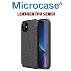 Microcase iPhone 11 Leather Tpu Silikon Kılıf - Siyah + Tempered Glass Cam Koruma