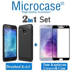 Samsung Galaxy J4 Brushed Silikon Kılıf + Tam Kaplayan Cam