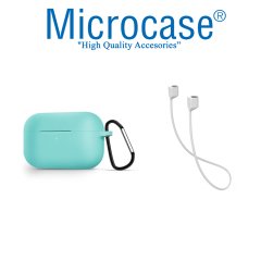 Microcase Airpods Pro Kulaklık ve Şarj Ünitesi için Silikon Kılıf + Kulaklık Askılık + Çengel - Turkuaz