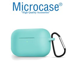 Microcase Airpods Pro Kulaklık ve Şarj Ünitesi için Silikon Kılıf + Kulaklık Askılık + Çengel - Turkuaz