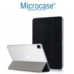 Microcase iPad Pro 12.9 2020 - 2018 Delüx Leather Seri Arkası Şeffaf Standlı Kılıf Siyah