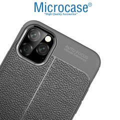 Microcase iPhone 11 Pro Leather Tpu Silikon Kılıf - Siyah + Tempered Glass Cam Koruma