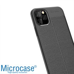 Microcase iPhone 11 Pro Leather Tpu Silikon Kılıf - Siyah + Tempered Glass Cam Koruma