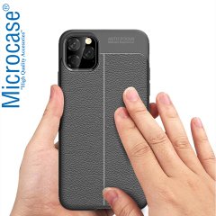 Microcase iPhone 11 Pro Leather Tpu Silikon Kılıf - Siyah + Tempered Glass Cam Koruma