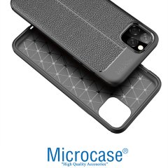 Microcase iPhone 11 Pro Max Leather Tpu Silikon Kılıf - Siyah + Tempered Glass Cam Koruma