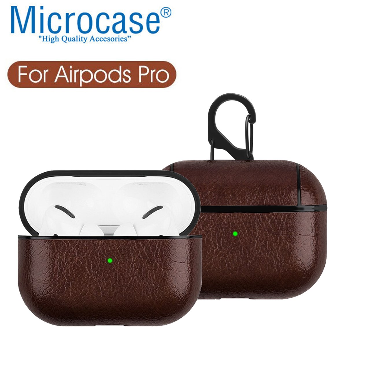 Microcase Airpods Pro Kulaklık ve Şarj Ünitesi için Deri Kılıf - Koyu Kahverengi