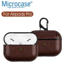 Microcase Airpods Pro Kulaklık ve Şarj Ünitesi için Deri Kılıf - Koyu Kahverengi