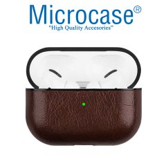 Microcase Airpods Pro Kulaklık ve Şarj Ünitesi için Deri Kılıf - Koyu Kahverengi