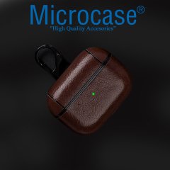 Microcase Airpods Pro Kulaklık ve Şarj Ünitesi için Deri Kılıf - Koyu Kahverengi