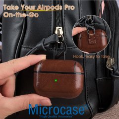 Microcase Airpods Pro Kulaklık ve Şarj Ünitesi için Deri Kılıf - Koyu Kahverengi
