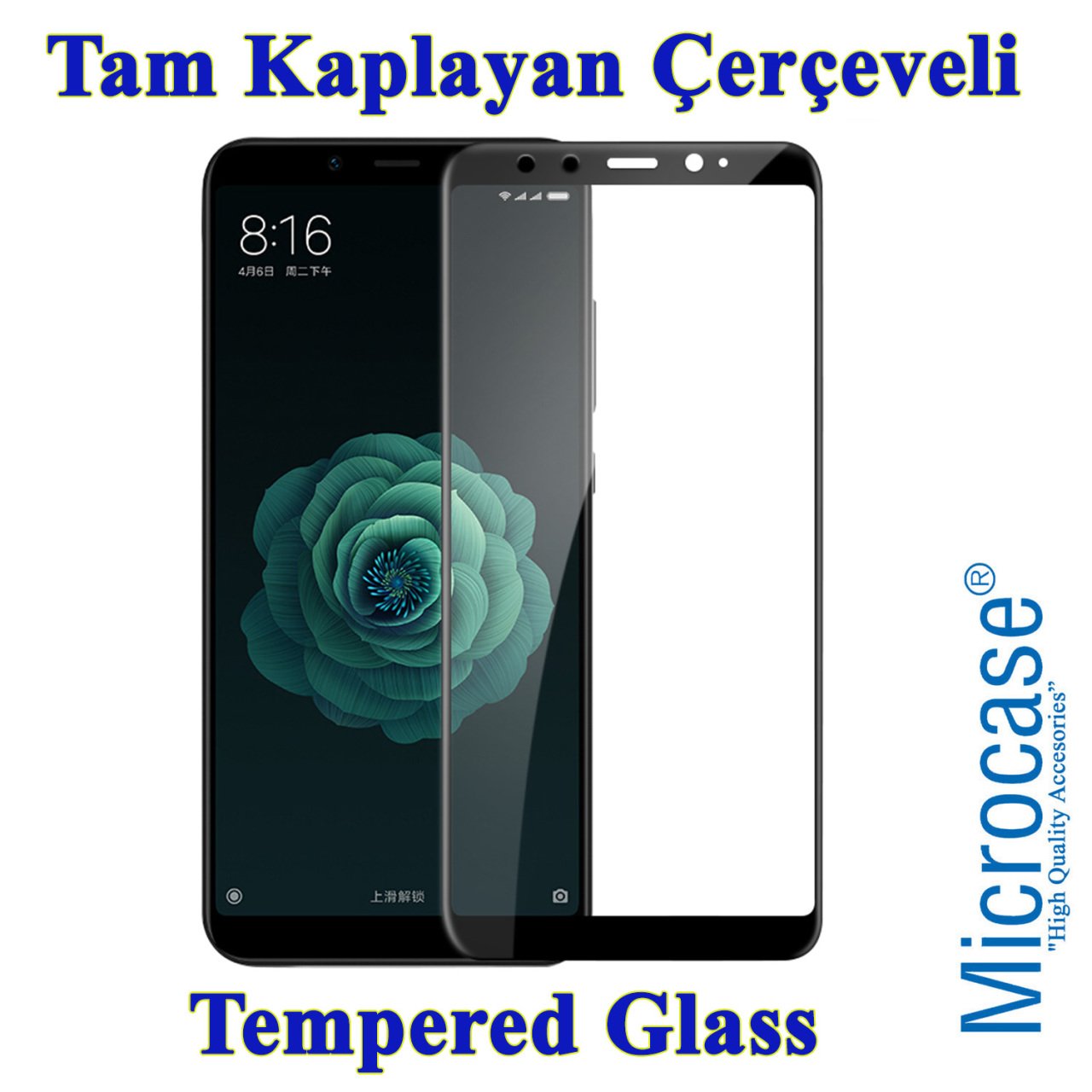 Xiaomi Mi A2-Mi 6X Tam Kaplayan Çerçeveli Tempered Ekran Koruyucu