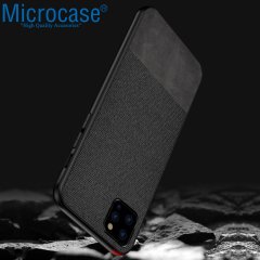 Microcase Apple iPhone 11 Pro Max Fabrik Serisi Kumaş ve Deri Desen Kılıf - Siyah