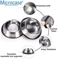 Microcase 2 Adet 17 cm 250 ml Kedi Köpek Metal Mama ve Su Kabı - AL3118