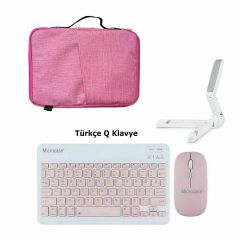Microcase Samsung Tab Active 3 SM-T575  Uyumlu Tablet Çanta+Türkçe Bluetooth Klavye +Mouse+ Standı - Pembe AL8127