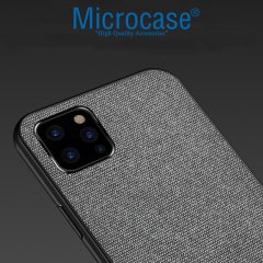 Microcase iPhone 11 Pro Max Fabrik Serisi Kumaş ve Deri Desen Kılıf - Gri