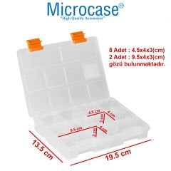 Microcase 10 Bölmeli Kapaklı Balıkçı Marangoz Malzeme ve Takı Aksesuar Kutusu Organizer - Şeffaf AL3120