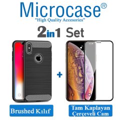 iPhone XS Max Brushed Silikon Kılıf + Tam Kaplayan Cam