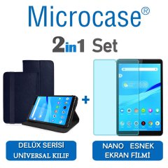 Microcase Lenovo Tab M8 TB-8505F Delüx Serisi Universal Standlı Deri Kılıf - Lacivert + Nano Esnek Ekran Koruma Filmi