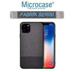 Microcase Apple iPhone 11 Pro Max Fabrik Serisi Kumaş ve Deri Desen Kılıf - Siyah + Tempered Glass Cam Koruma