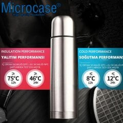 Microcase Deri Kılıflı Paslanmaz Çelik 750 ml 12 Saat Sıcak Soğuk Tutan Çay Kahve Su Termosu - AL3676