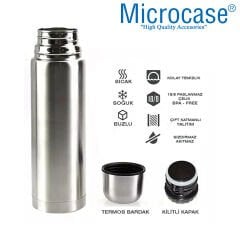 Microcase Deri Kılıflı Paslanmaz Çelik 750 ml 12 Saat Sıcak Soğuk Tutan Çay Kahve Su Termosu - AL3676