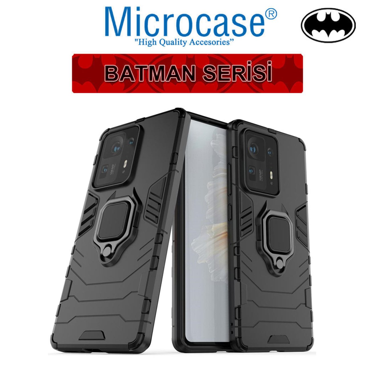 Microcase Xiaomi Mix 4 Batman Serisi Yüzük Standlı Armor Kılıf - Siyah