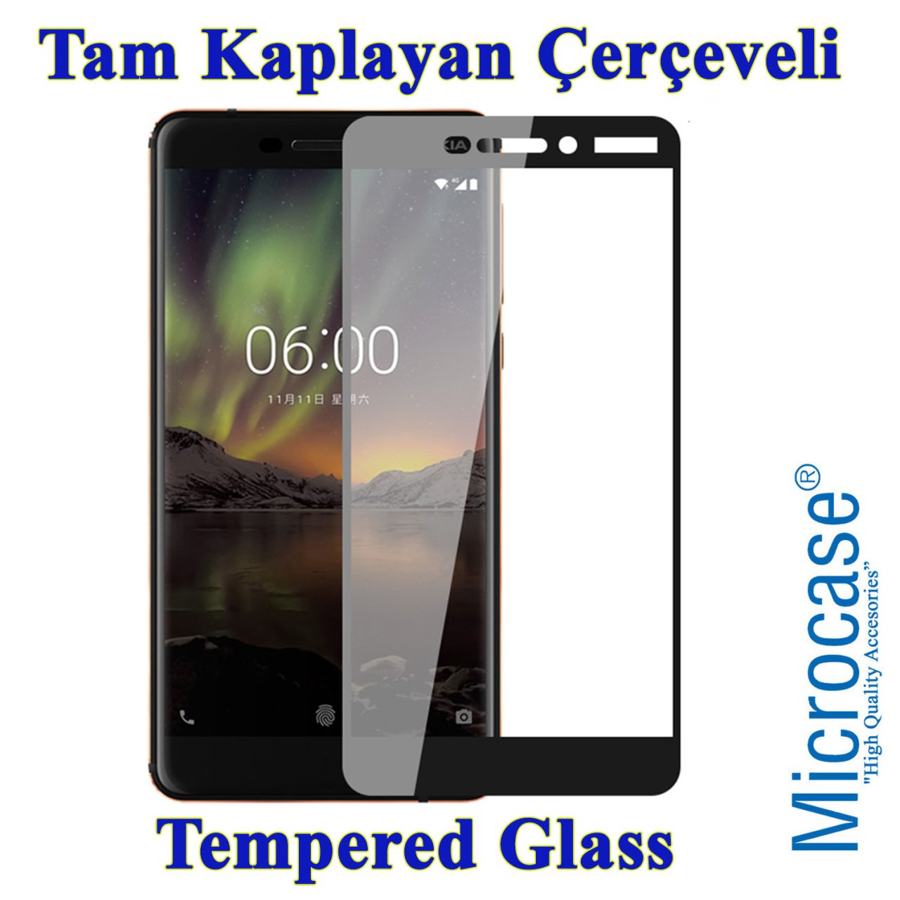 Nokia 6 2018 Tam Kaplayan Çerçeveli Tempered Ekran Koruyucu