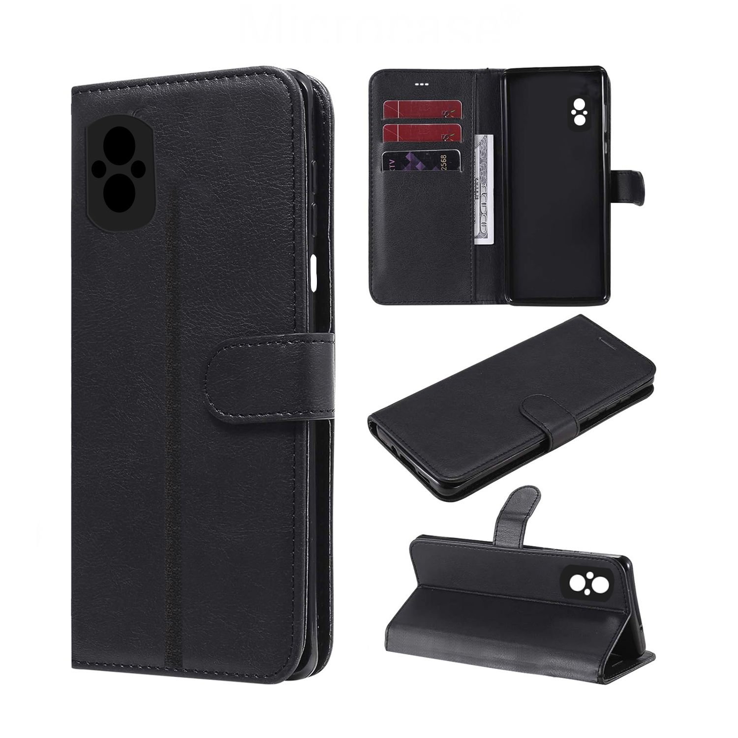 Microcase Xiaomi Poco M5 Darbeye Dayanıklı Cüzdanlı ve Standlı Kapaklı Deri Kılıf Siyah AL4232